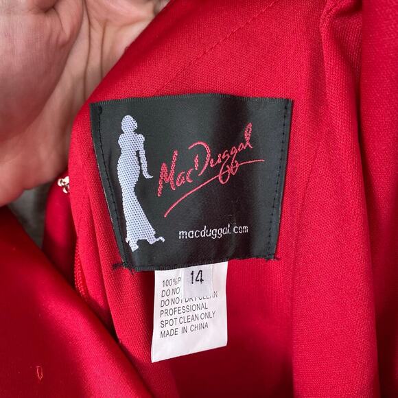 MAC DUGGAL Red Satin Gown Long Dress Plus Size 14 Formal Glam Event Gala Dance - Picture 6 of 7